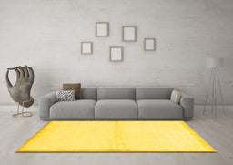 Machine Washable Solid Yellow Modern Rug in a Living Room, wshabs1910yw
