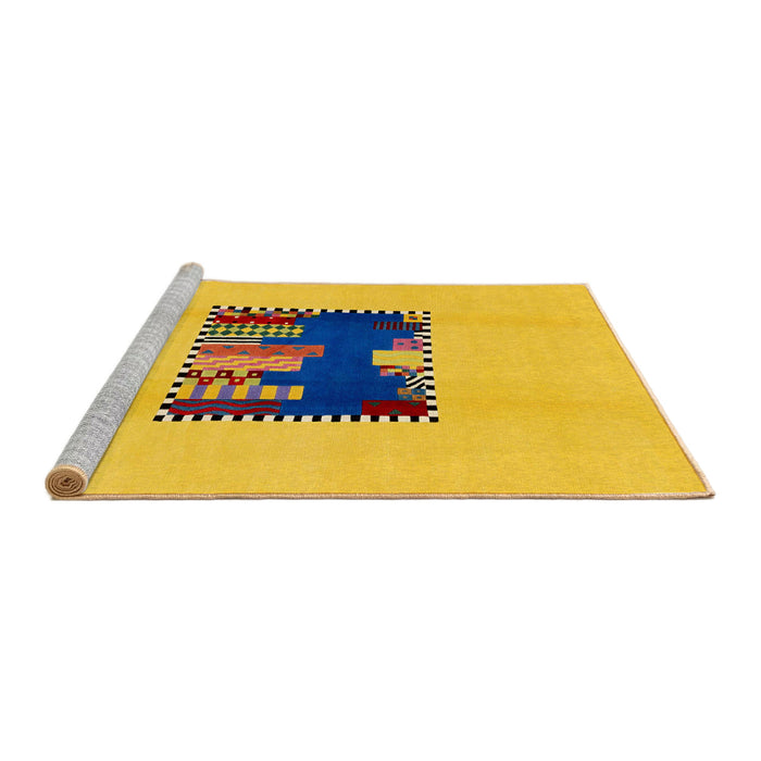 Sideview of Machine Washable Abstract G Yellow Rug, wshabs1911