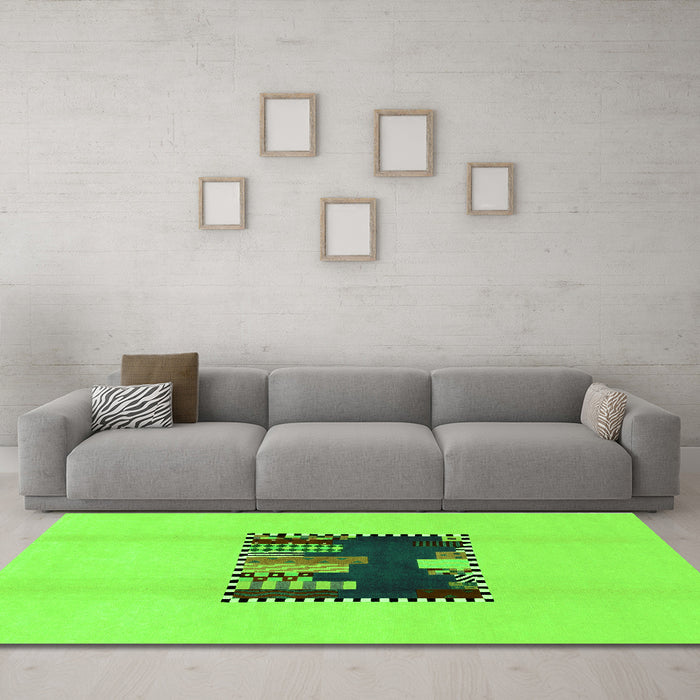 Machine Washable Abstract Green Modern Area Rugs in a Living Room,, wshabs1911grn