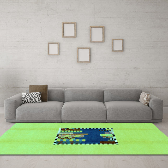 Machine Washable Abstract Turquoise Modern Area Rugs in a Living Room,, wshabs1911turq