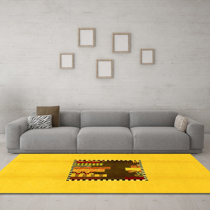 Machine Washable Abstract Yellow Modern Rug in a Living Room, wshabs1911yw