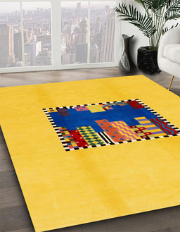 Machine Washable Abstract G Yellow Rug in a Family Room, wshabs1911