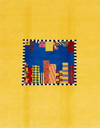 Machine Washable Abstract G Yellow Rug, wshabs1911