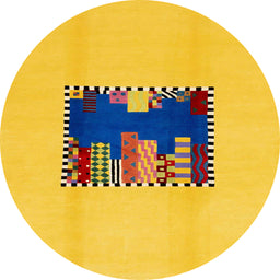 Round Machine Washable Abstract G Yellow Rug, wshabs1911