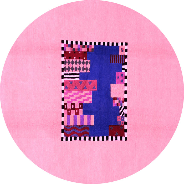 Round Abstract Pink Modern Rug, abs1911pnk