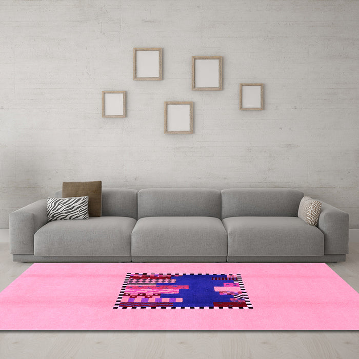 Machine Washable Abstract Pink Modern Rug in a Living Room, wshabs1911pnk