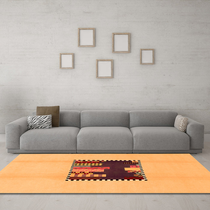 Machine Washable Abstract Orange Modern Area Rugs in a Living Room, wshabs1911org