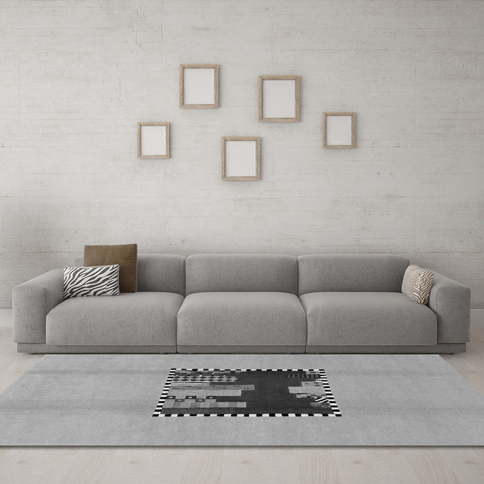 Machine Washable Abstract Gray Modern Rug in a Living Room,, wshabs1911gry