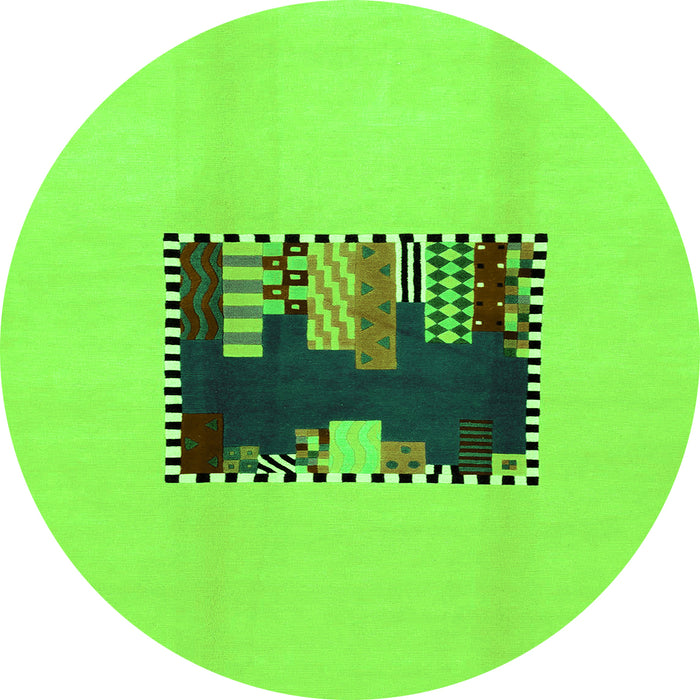 Round Machine Washable Abstract Green Modern Area Rugs, wshabs1911grn