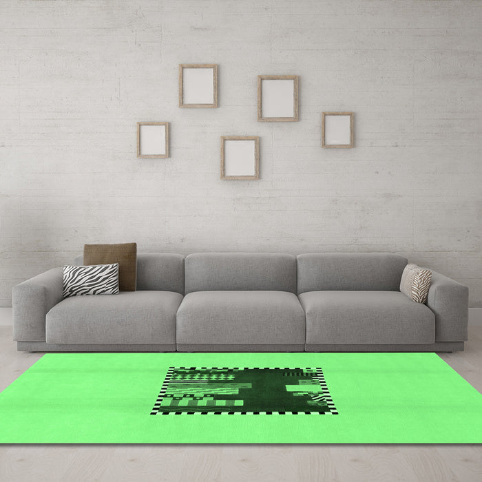 Machine Washable Abstract Emerald Green Modern Area Rugs in a Living Room,, wshabs1911emgrn