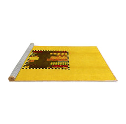Sideview of Machine Washable Abstract Yellow Modern Rug, wshabs1911yw