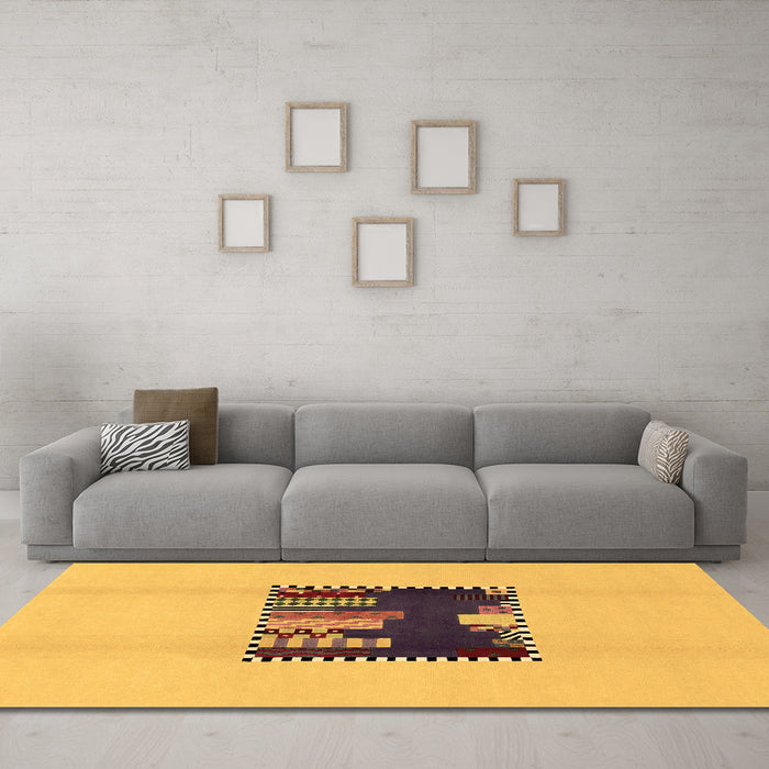 Machine Washable Abstract Brown Modern Rug in a Living Room,, wshabs1911brn