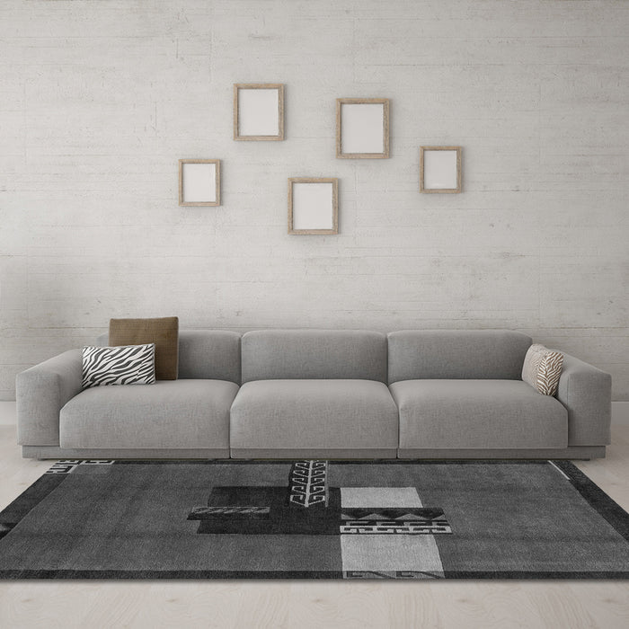 Machine Washable Abstract Gray Modern Rug in a Living Room,, wshabs1912gry