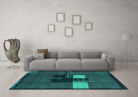 Machine Washable Abstract Turquoise Modern Rug, wshabs1912turq