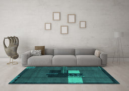 Machine Washable Abstract Turquoise Modern Area Rugs in a Living Room,, wshabs1912turq