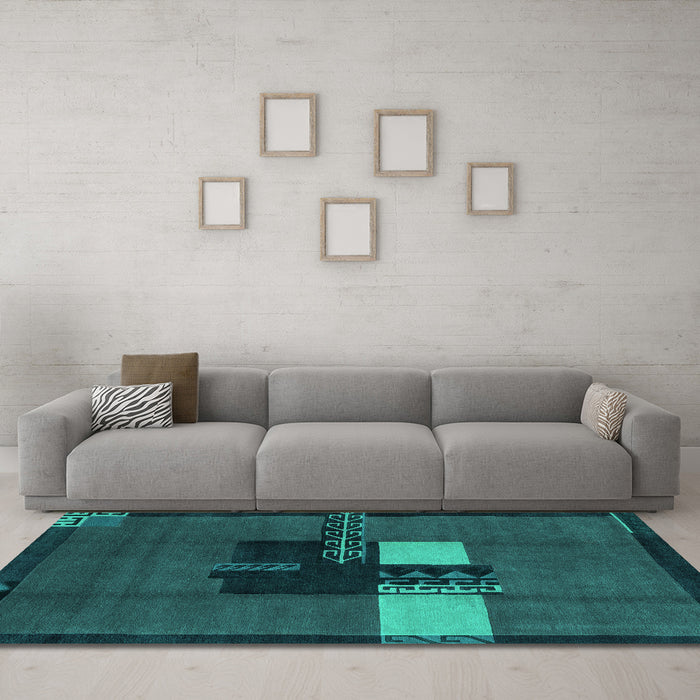 Machine Washable Abstract Turquoise Modern Area Rugs in a Living Room,, wshabs1912turq