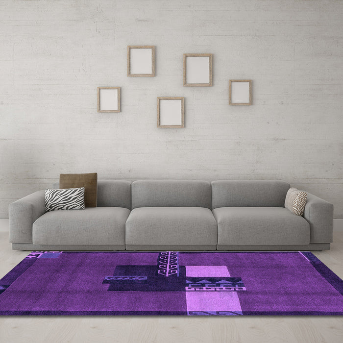 Machine Washable Abstract Purple Modern Area Rugs in a Living Room, wshabs1912pur