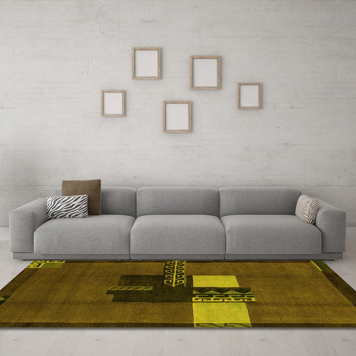 Machine Washable Abstract Yellow Modern Rug in a Living Room, wshabs1912yw