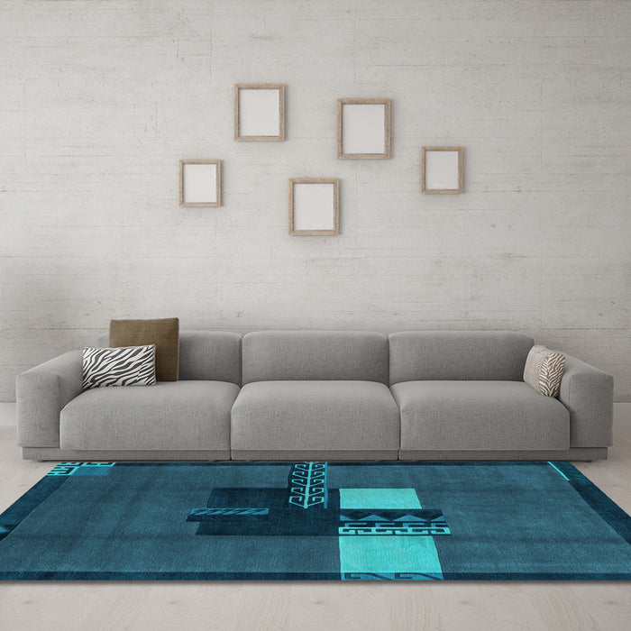 Machine Washable Abstract Light Blue Modern Rug in a Living Room, wshabs1912lblu