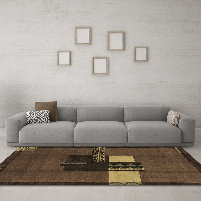 Machine Washable Abstract Brown Modern Rug in a Living Room,, wshabs1912brn