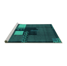 Sideview of Machine Washable Abstract Turquoise Modern Area Rugs, wshabs1912turq