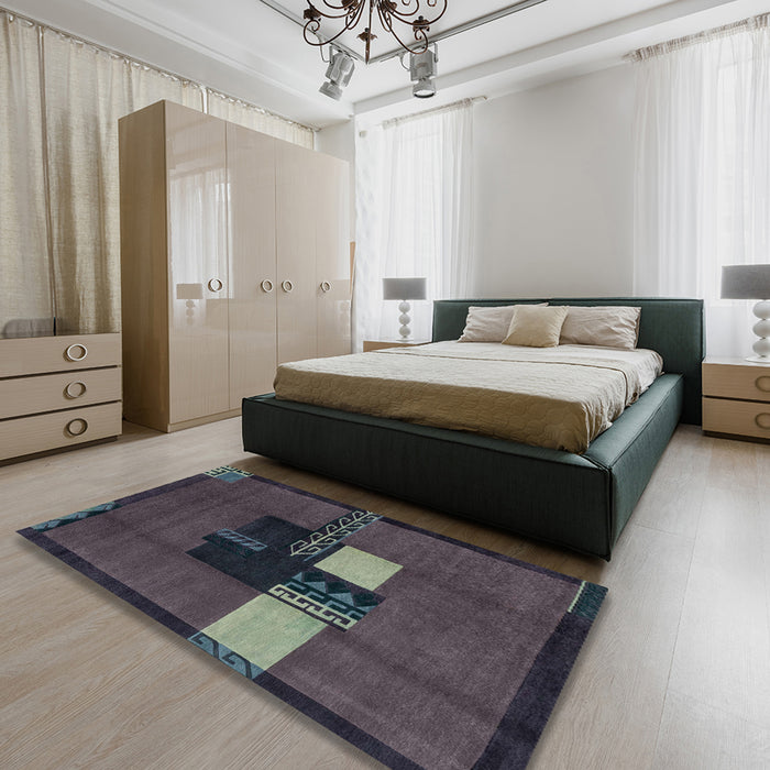 Machine Washable Abstract Ash Gray Rug in a Bedroom, wshabs1912