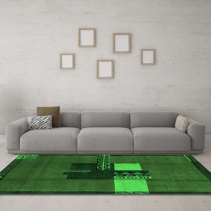 Machine Washable Abstract Green Modern Area Rugs in a Living Room,, wshabs1912grn