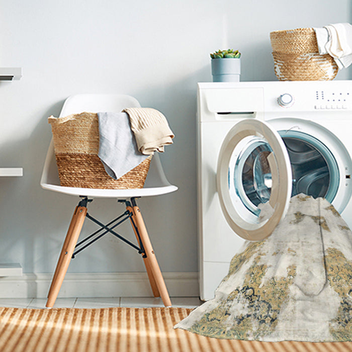 Machine Washable Abstract Champagne Beige Rug in a Washing Machine, wshabs1913