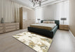 Abstract Champagne Beige Modern Rug in a Bedroom, abs1913