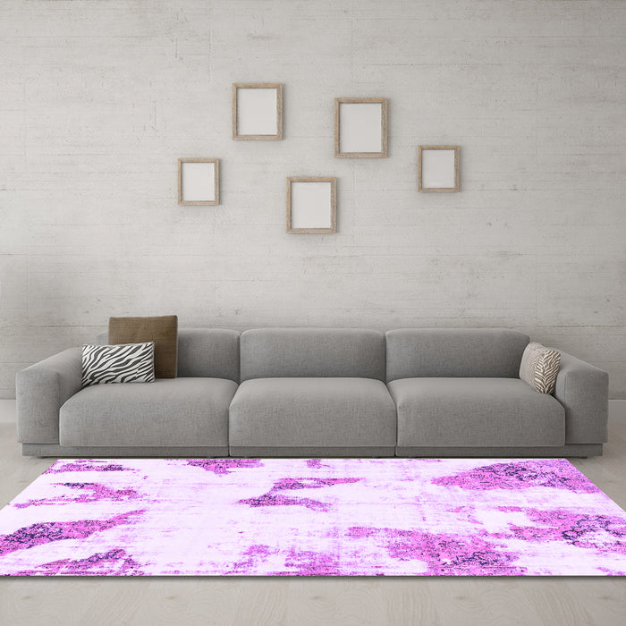 Machine Washable Abstract Purple Modern Area Rugs in a Living Room, wshabs1913pur