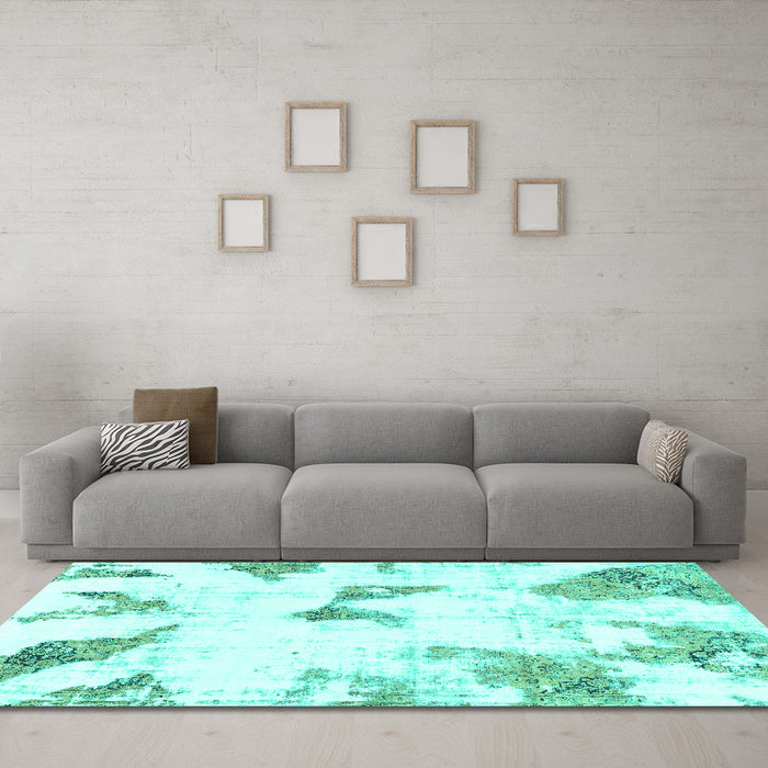 Machine Washable Abstract Turquoise Modern Area Rugs in a Living Room,, wshabs1913turq