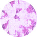 Round Machine Washable Abstract Purple Modern Area Rugs, wshabs1913pur