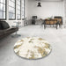 Round Machine Washable Abstract Champagne Beige Rug in a Office, wshabs1913