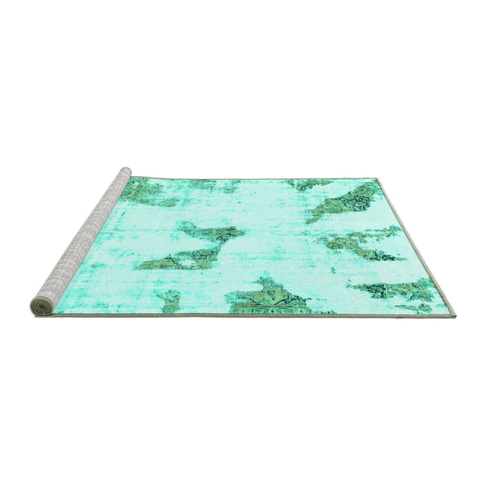 Sideview of Machine Washable Abstract Turquoise Modern Area Rugs, wshabs1913turq