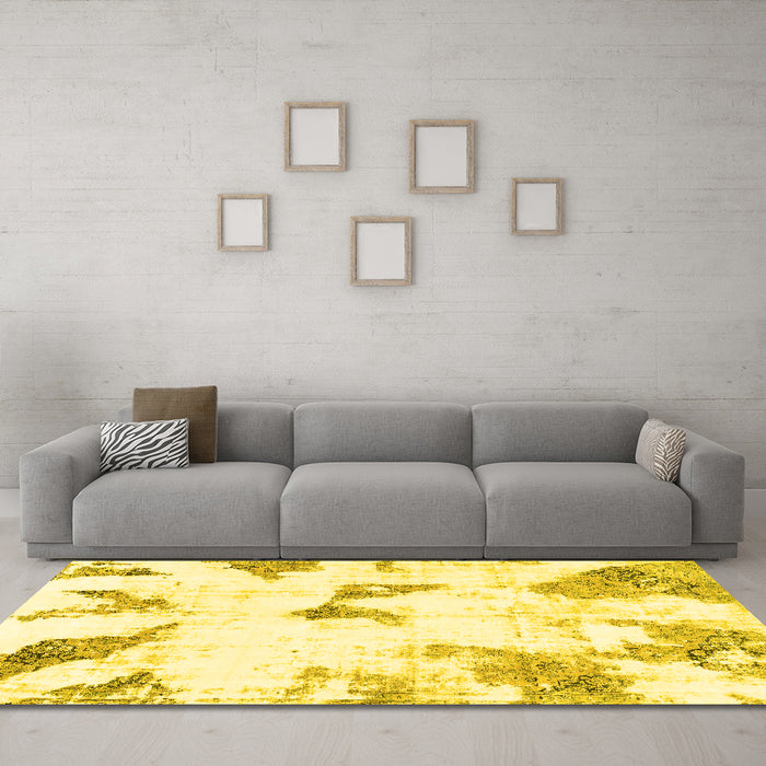 Machine Washable Abstract Yellow Modern Rug in a Living Room, wshabs1913yw