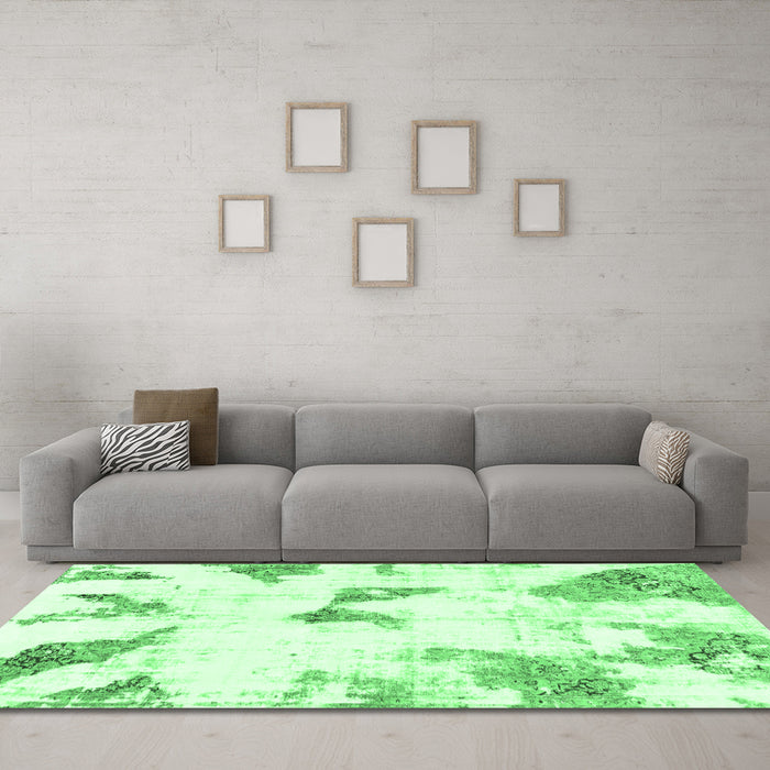 Machine Washable Abstract Emerald Green Modern Area Rugs in a Living Room,, wshabs1913emgrn