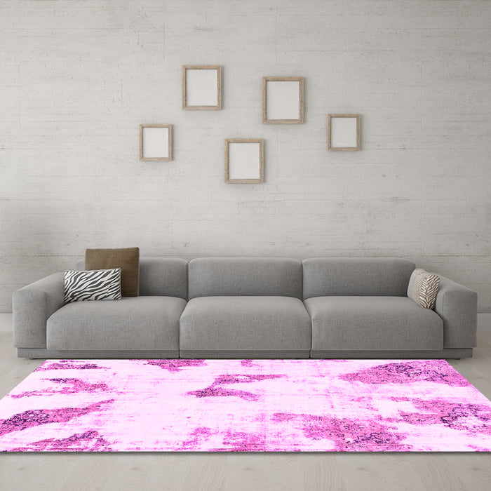 Machine Washable Abstract Pink Modern Rug in a Living Room, wshabs1913pnk