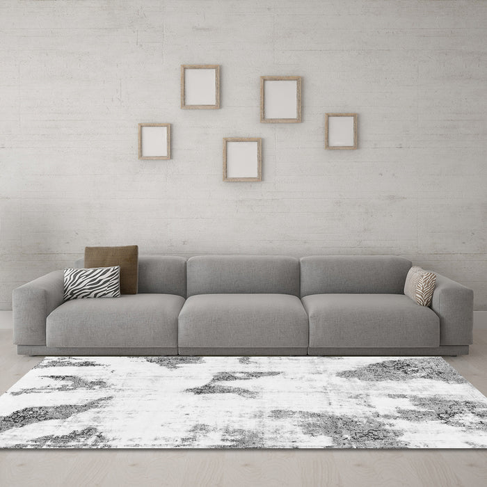 Machine Washable Abstract Gray Modern Rug in a Living Room,, wshabs1913gry
