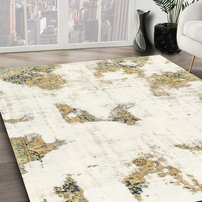 Machine Washable Abstract Champagne Beige Rug in a Family Room, wshabs1913