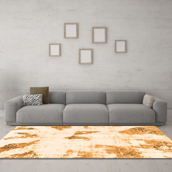 Machine Washable Abstract Orange Modern Area Rugs in a Living Room, wshabs1913org