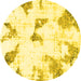 Round Abstract Yellow Modern Rug, abs1913yw