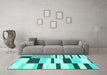 Machine Washable Abstract Turquoise Modern Area Rugs in a Living Room,, wshabs1914turq