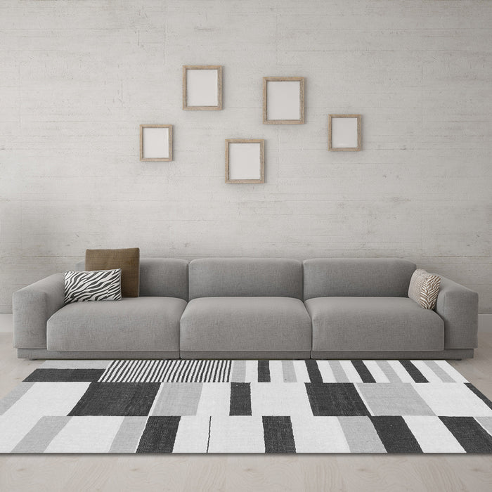 Machine Washable Abstract Gray Modern Rug in a Living Room,, wshabs1914gry