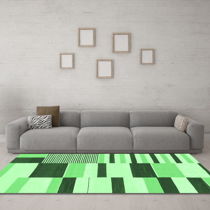 Machine Washable Abstract Emerald Green Modern Area Rugs in a Living Room,, wshabs1914emgrn