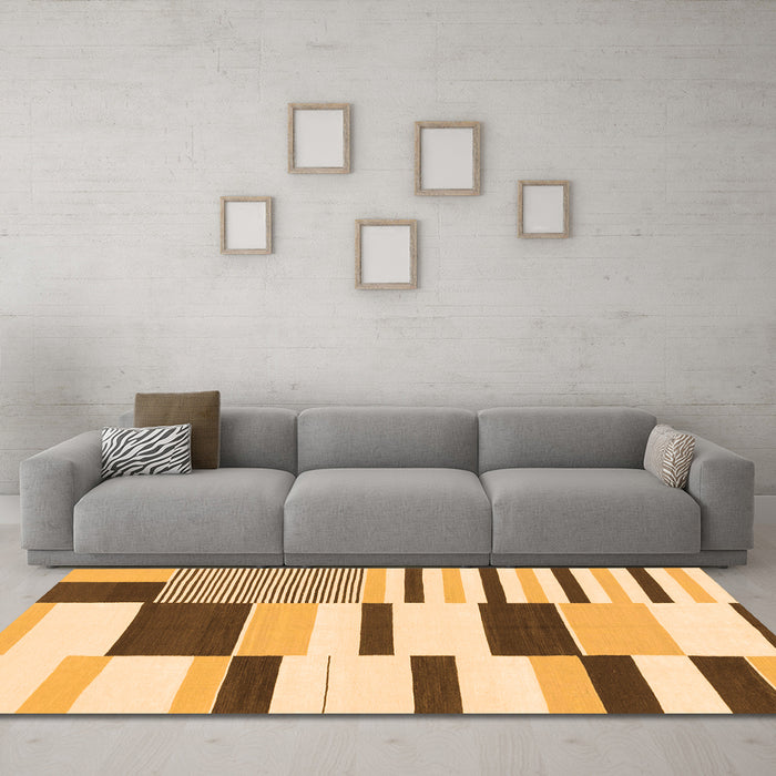 Machine Washable Abstract Orange Modern Area Rugs in a Living Room, wshabs1914org