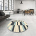 Round Machine Washable Abstract Vanilla Gold Rug in a Office, wshabs1914