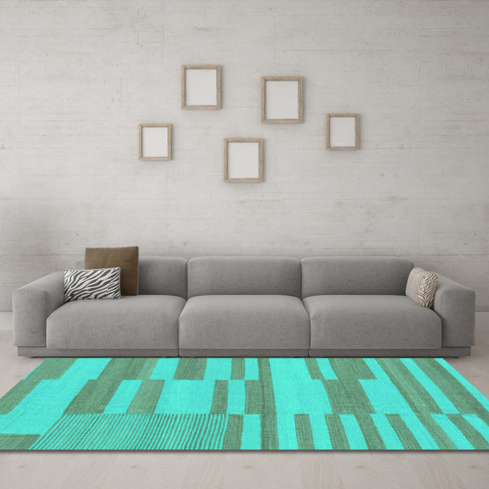 Machine Washable Abstract Turquoise Modern Area Rugs in a Living Room,, wshabs1915turq