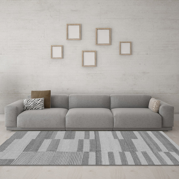 Machine Washable Abstract Gray Modern Rug in a Living Room,, wshabs1915gry