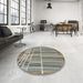 Round Abstract Dark Gray Modern Rug in a Office, abs1916