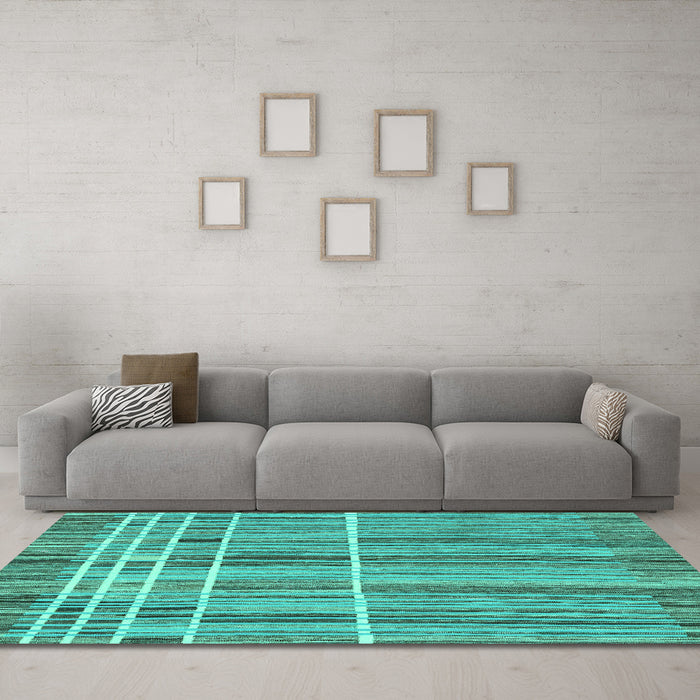 Machine Washable Abstract Turquoise Modern Area Rugs in a Living Room,, wshabs1916turq